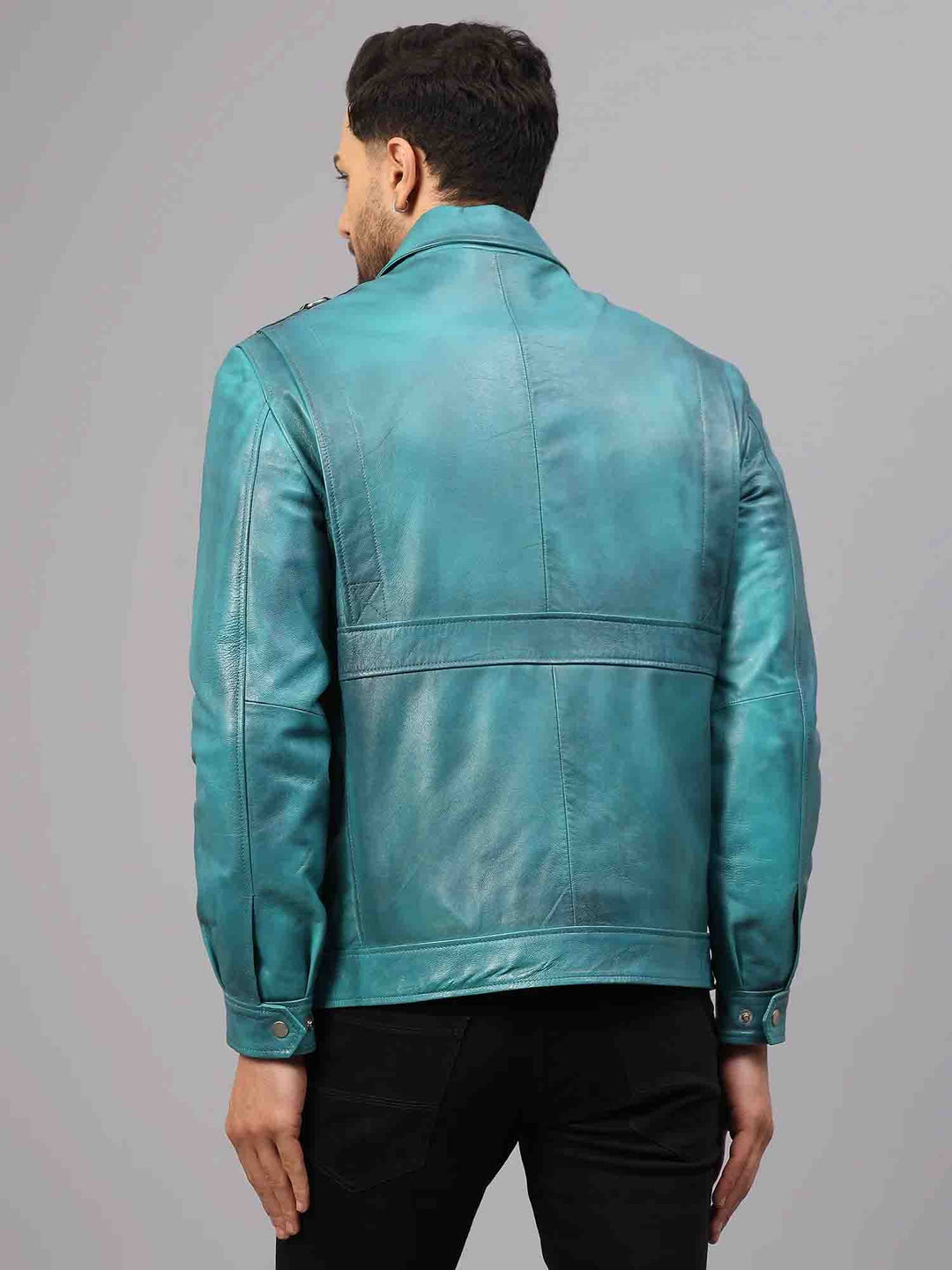 Saint Benjamin Turquoise Leather Men's Jacket