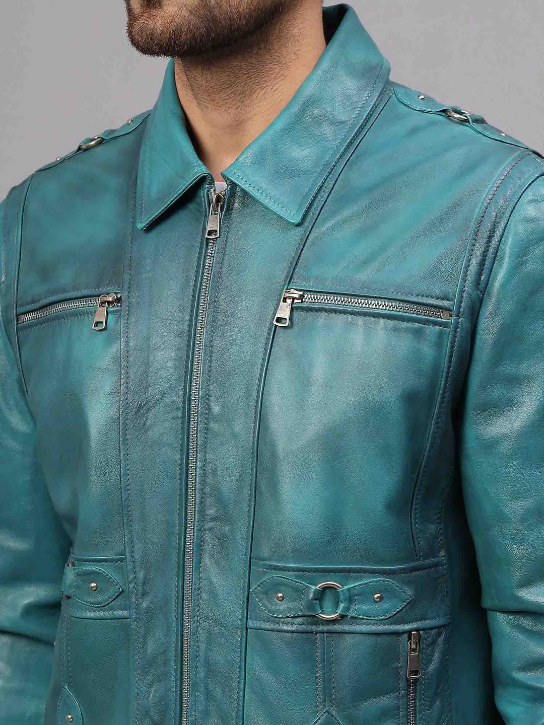 Saint Benjamin Turquoise Leather Men's Jacket