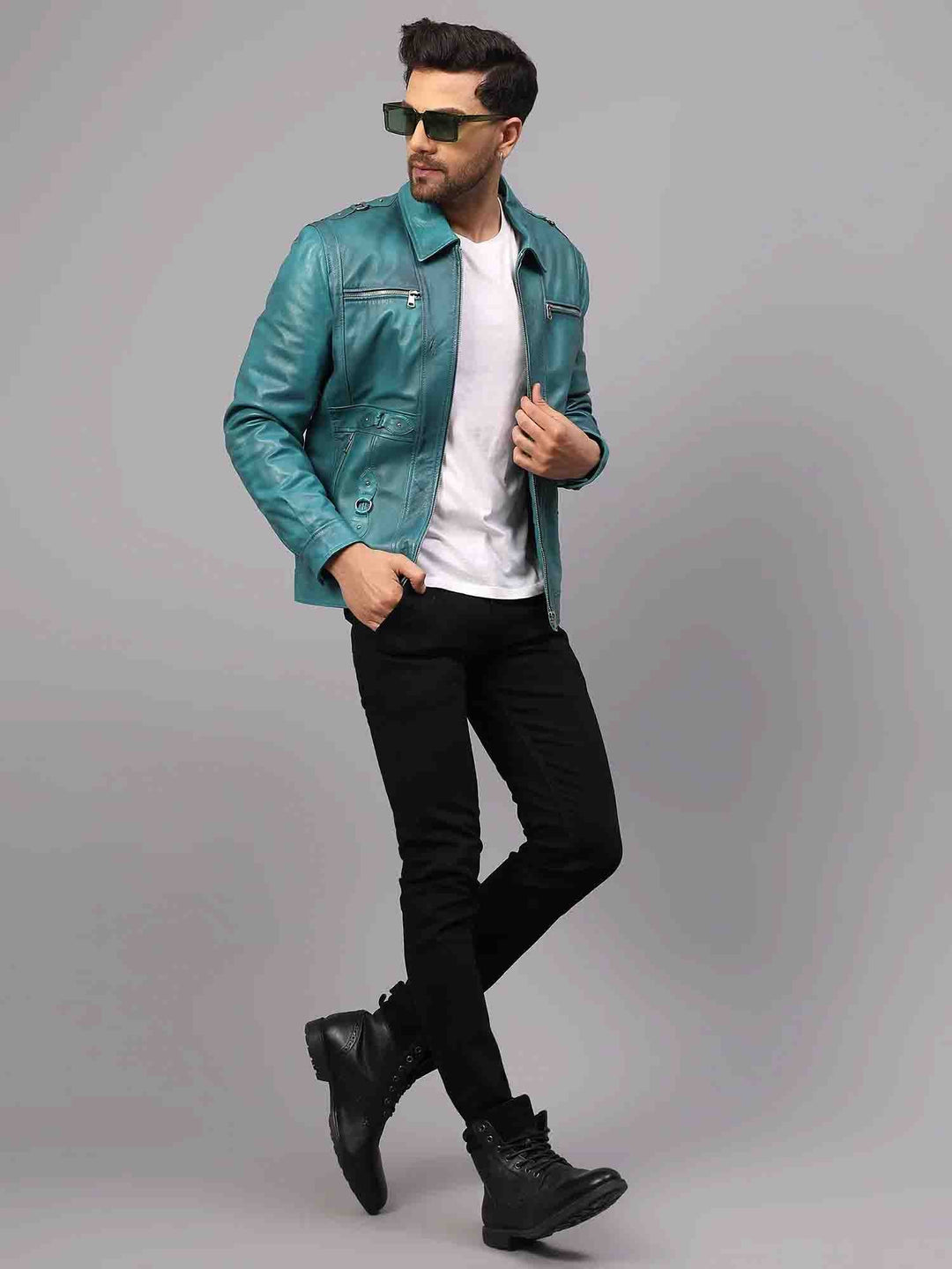 Saint Benjamin Turquoise Leather Men's Jacket