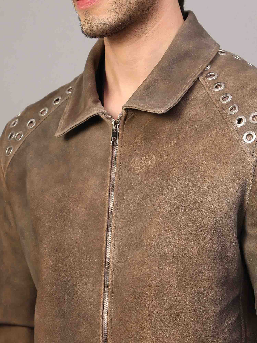 Saint Carter Grey Leather Men's Jackets