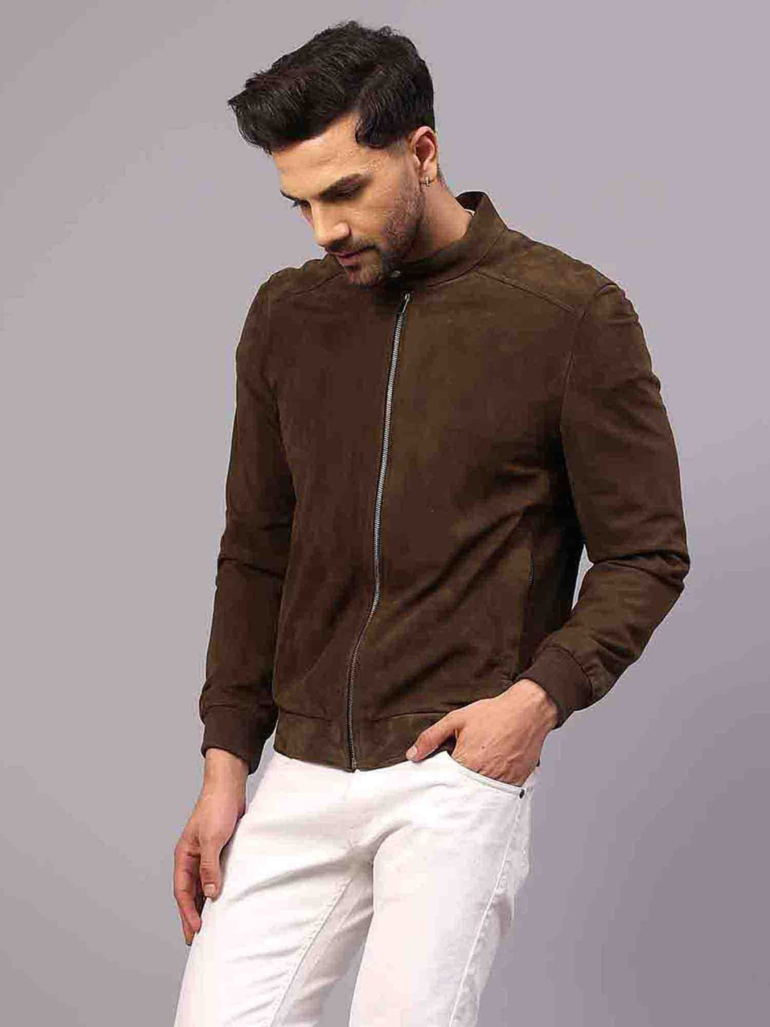 Saint Freya Olive Suede Leather Men's Bomber Style Jackets