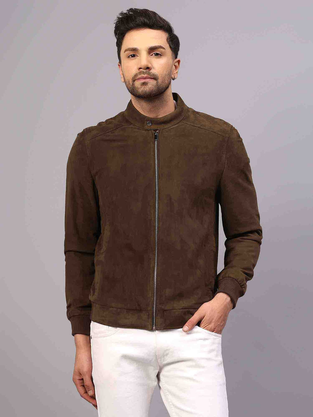 Saint Freya Olive Suede Leather Men's Bomber Style Jackets