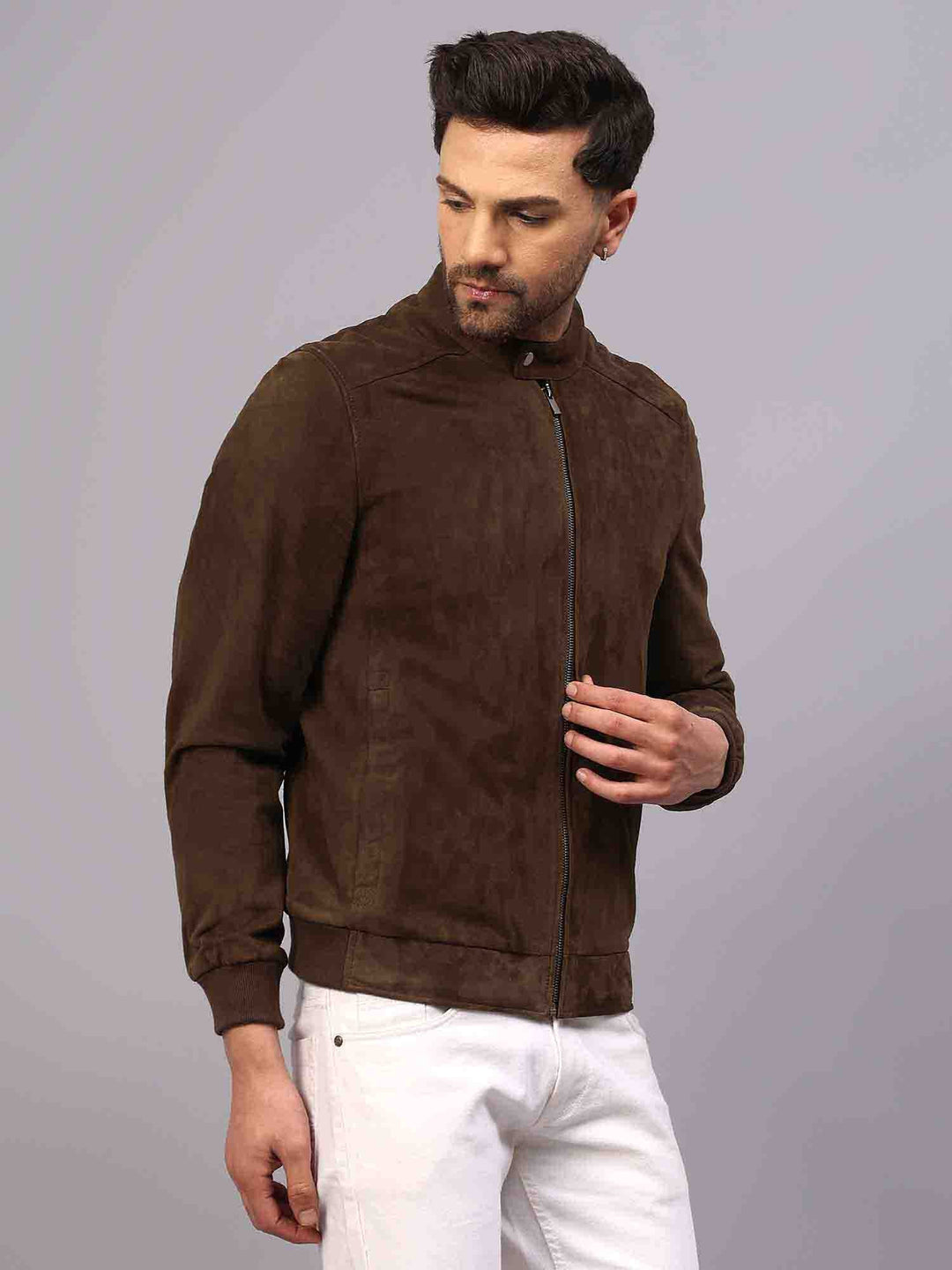 Saint Freya Olive Suede Leather Men's Bomber Style Jackets