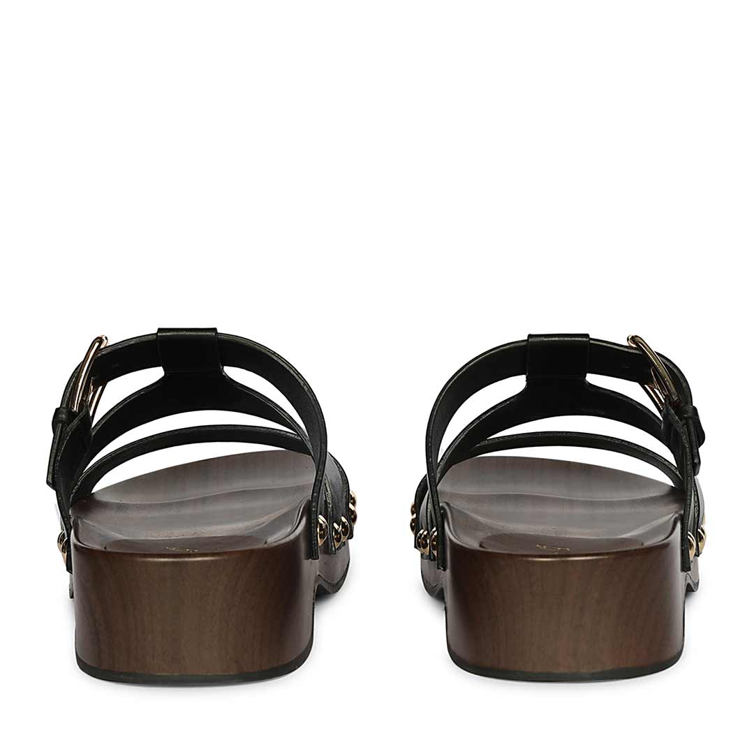Saint Valene Buckle Black Leather Platform Sandals