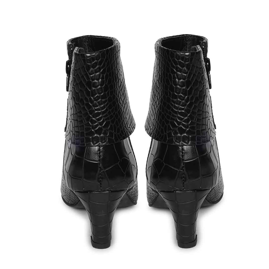 Saint Eden Fold-Over Black Croco Ankle Boots