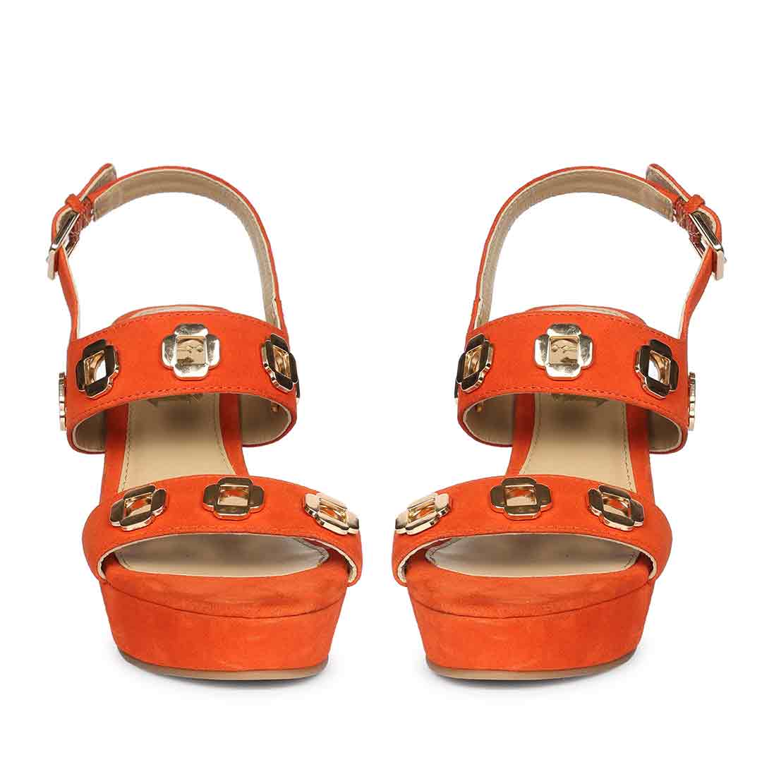 Saint Nerina Eyelet Coral Suede Leather Wedge Heels