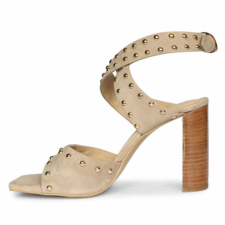 Saint Maren Studded Taupe Suede Leather Heels