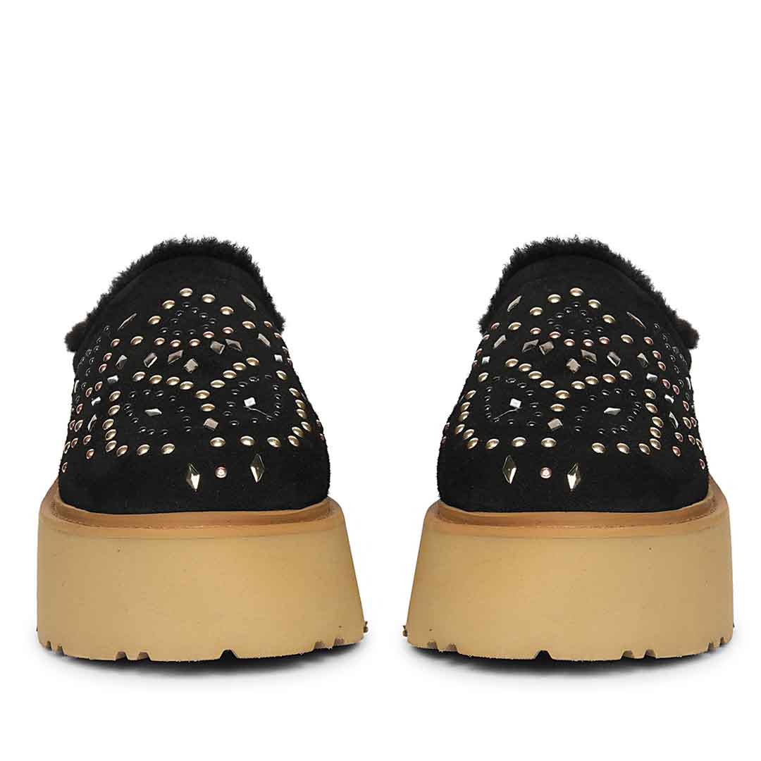 Saint Glaressa Studded Fur Platform Suede Leather Slip-Ons