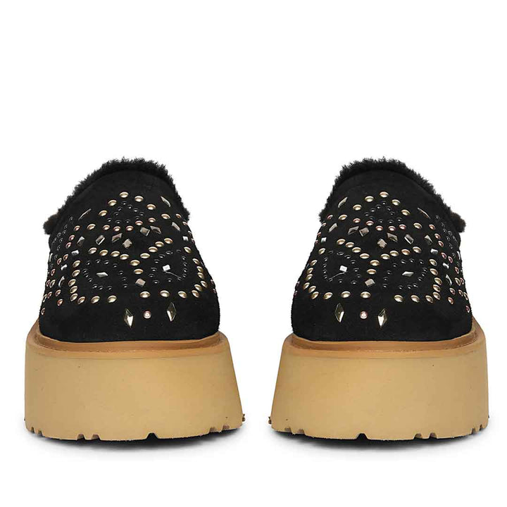Saint Glaressa Studded Fur Platform Suede Leather Slip-Ons