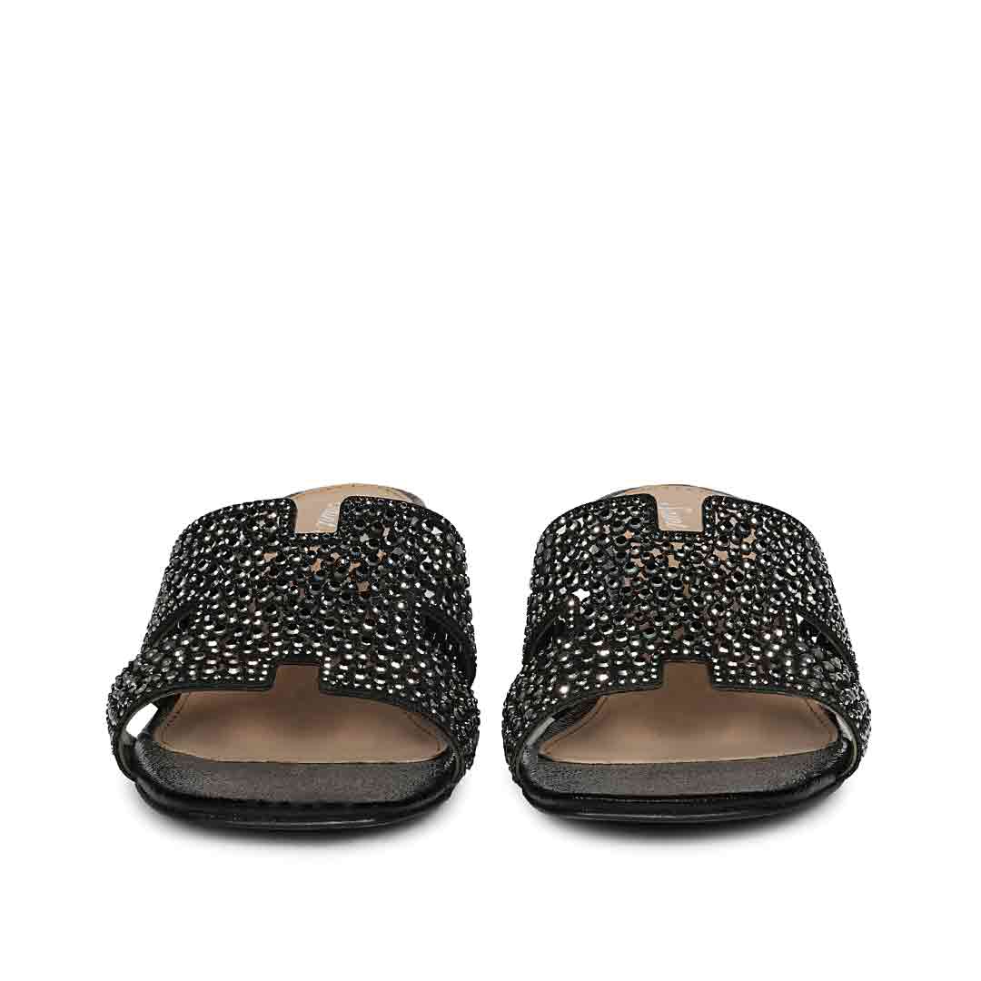 Saint Saylor Crystal Black Leather Block Heels