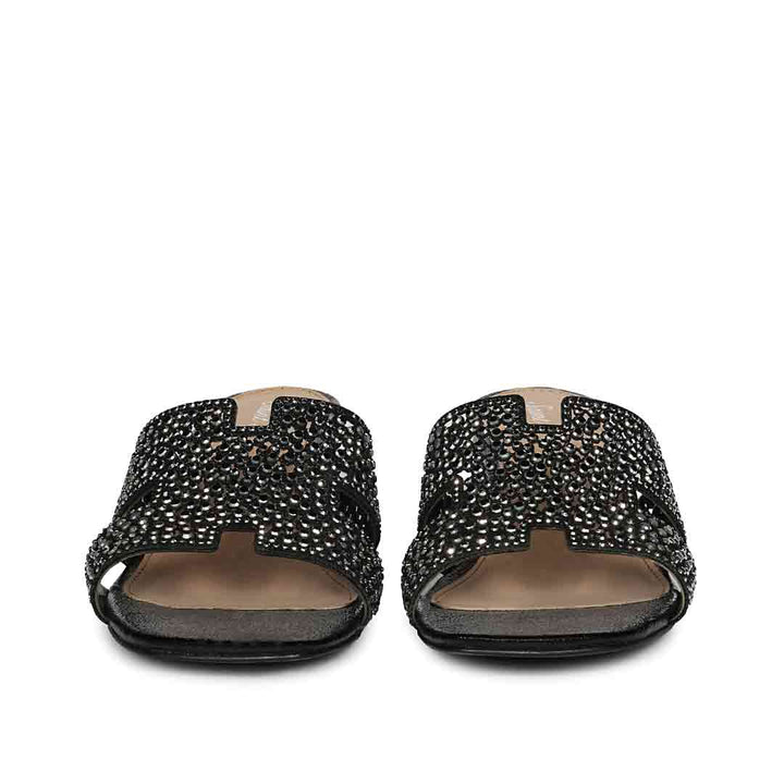 Saint Saylor Crystal Black Leather Block Heels