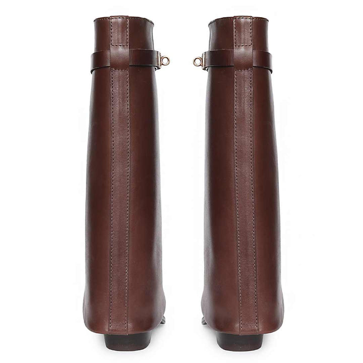 Saint Sadie Brown Croc-Embossed Leather Knee High Boots