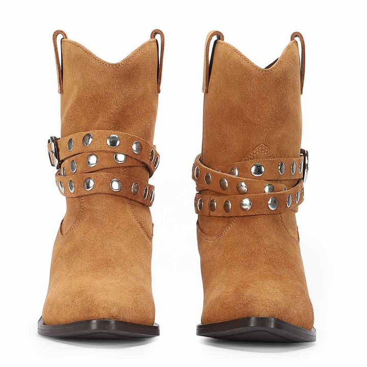 Saint Bristol Tan Suede Leather Studded Ankle Boots
