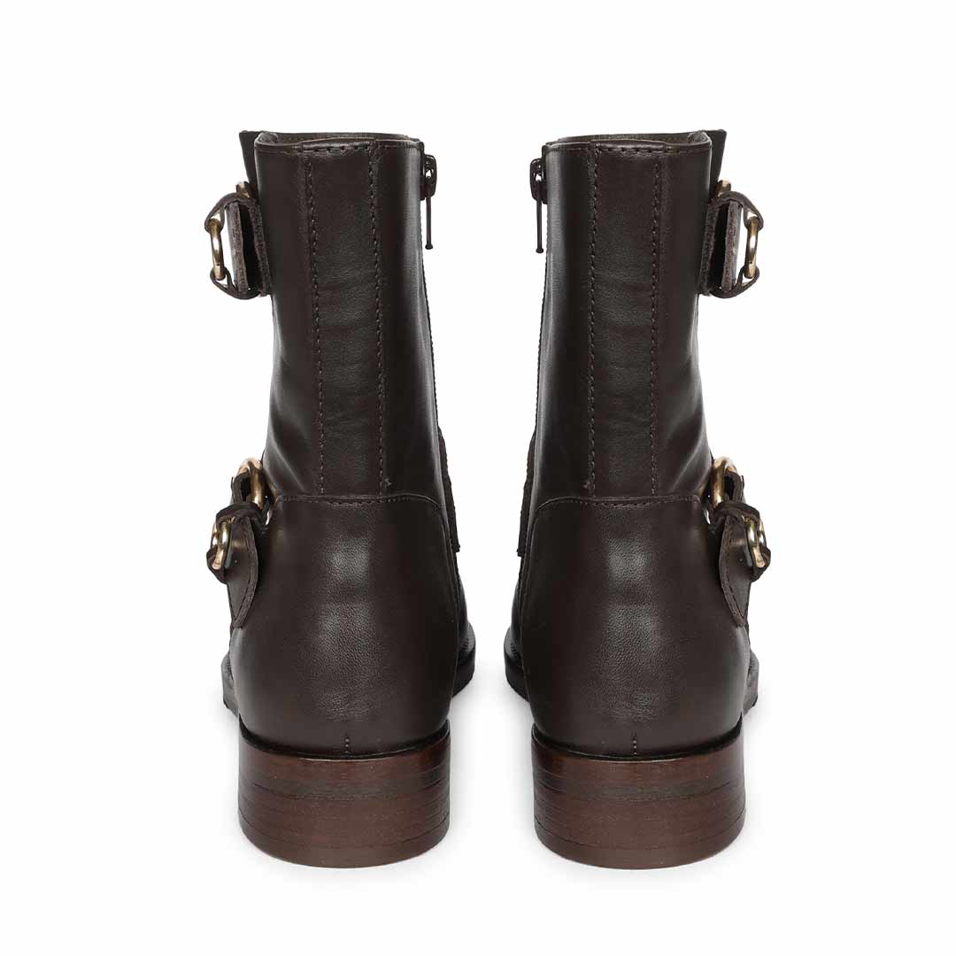 Saint Petra Double Buckle Brown Leather High Ankle Boots