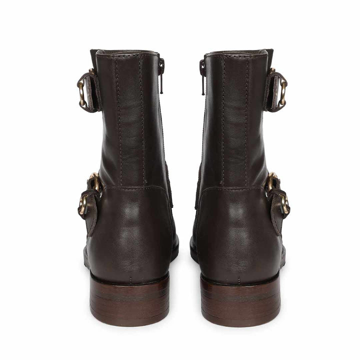Saint Petra Double Buckle Brown Leather High Ankle Boots