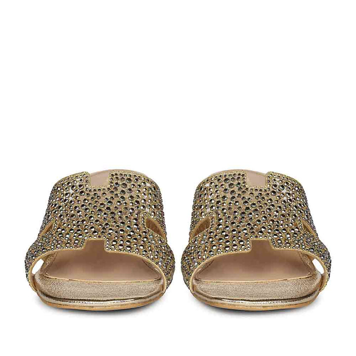 Saint Saylor Crystal Gold Leather Block Heels