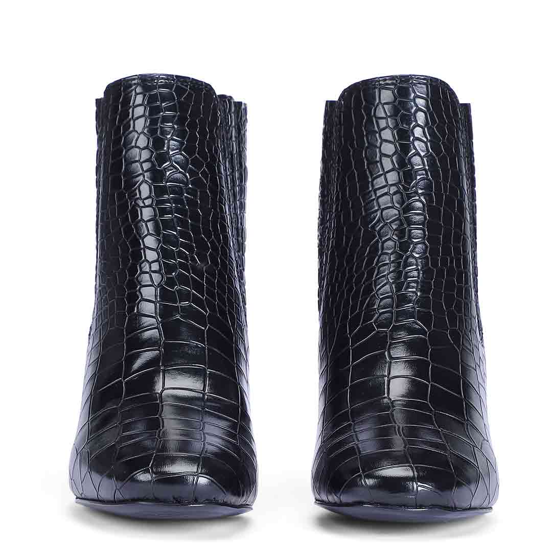 Saint Edwina Black Croc Embossed Vegan Leather Ankle Boots