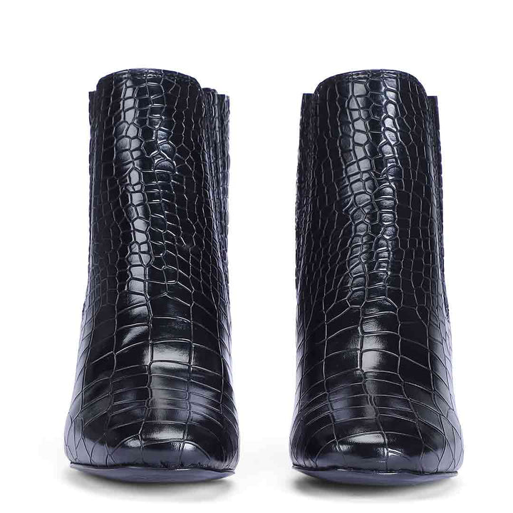 Saint Edwina Black Croc Embossed Vegan Leather Ankle Boots