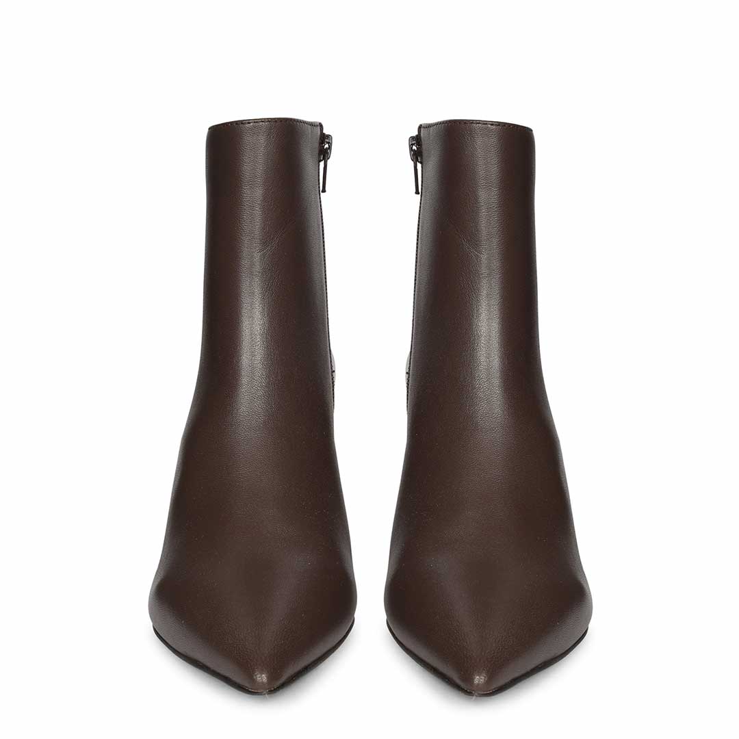 Saint Harriet Brown Crinkle Patent Leather Kitten Heel Pointed Boots
