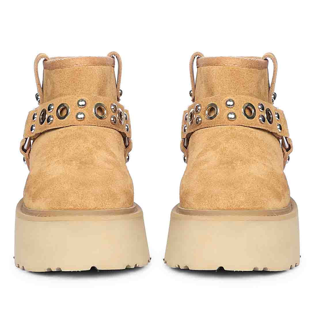 Saint Nivelle Tan Suede Leather Fur Lined Platform Boots