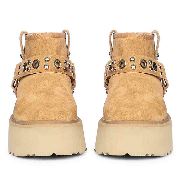 Saint Nivelle Tan Suede Leather Fur Lined Platform Boots