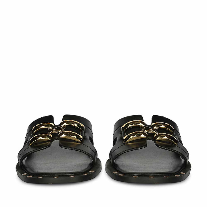 Saint Alaina Black Leather Slides