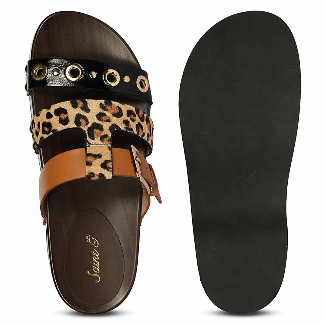Saint Avely Embellished Brown Leather Platform Sandals