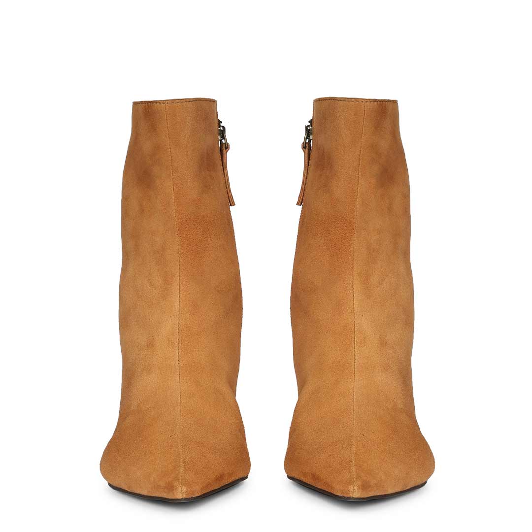 Saint Romola Tan Suede Leather Stiletto Ankle Boots