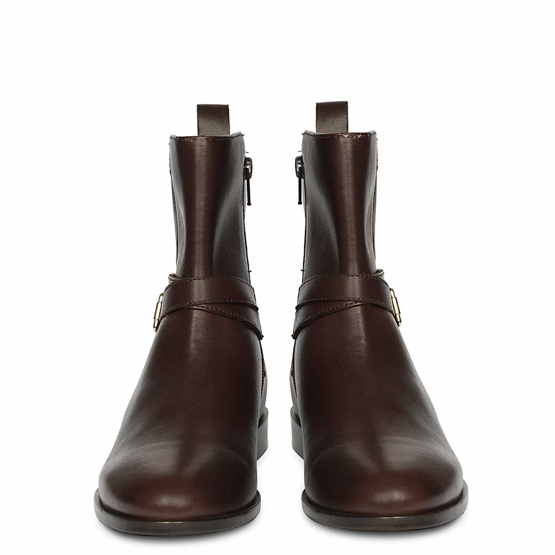 Saint Zola Brown Leather Buckle Ankle Boots