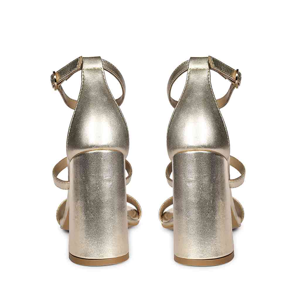 Saint Colleen Silver Stone Metallic Gold Block Heels