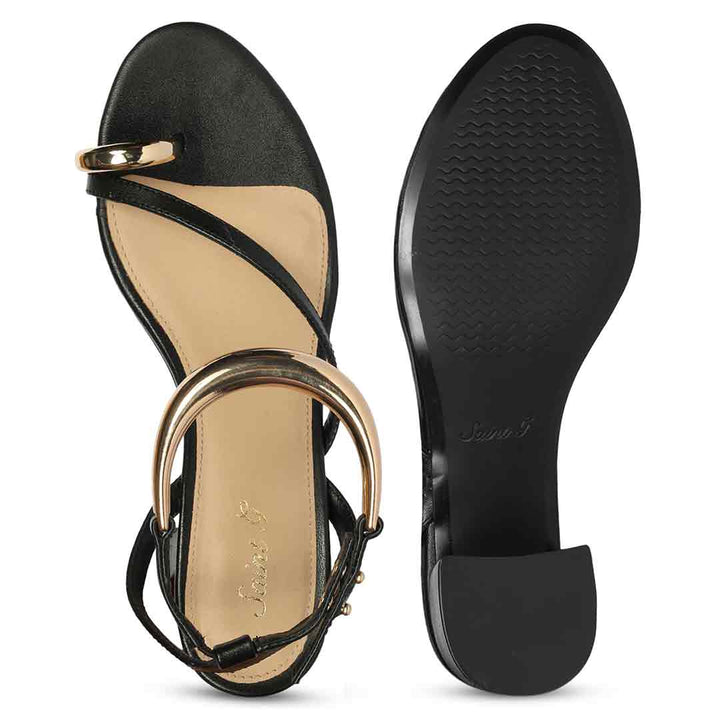 Saint Harlow Gold Trim Black Leather Block Heels