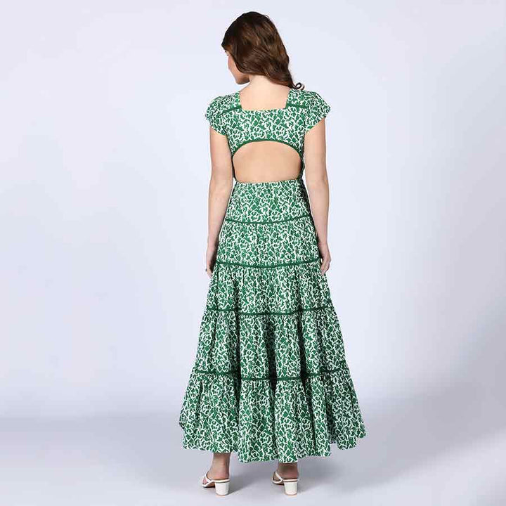 Saint Womens Green Tiered Cotton Voil Maxi Dress