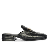 Saint Savannah Croc Embossed Black Leather Horsebit Moccasins