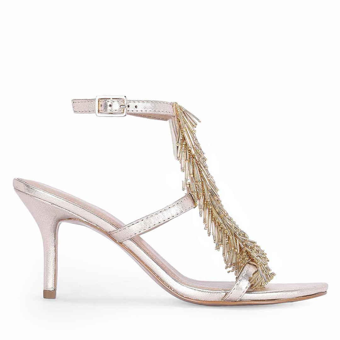 Women’s Gold Leather Fringe Stilettos