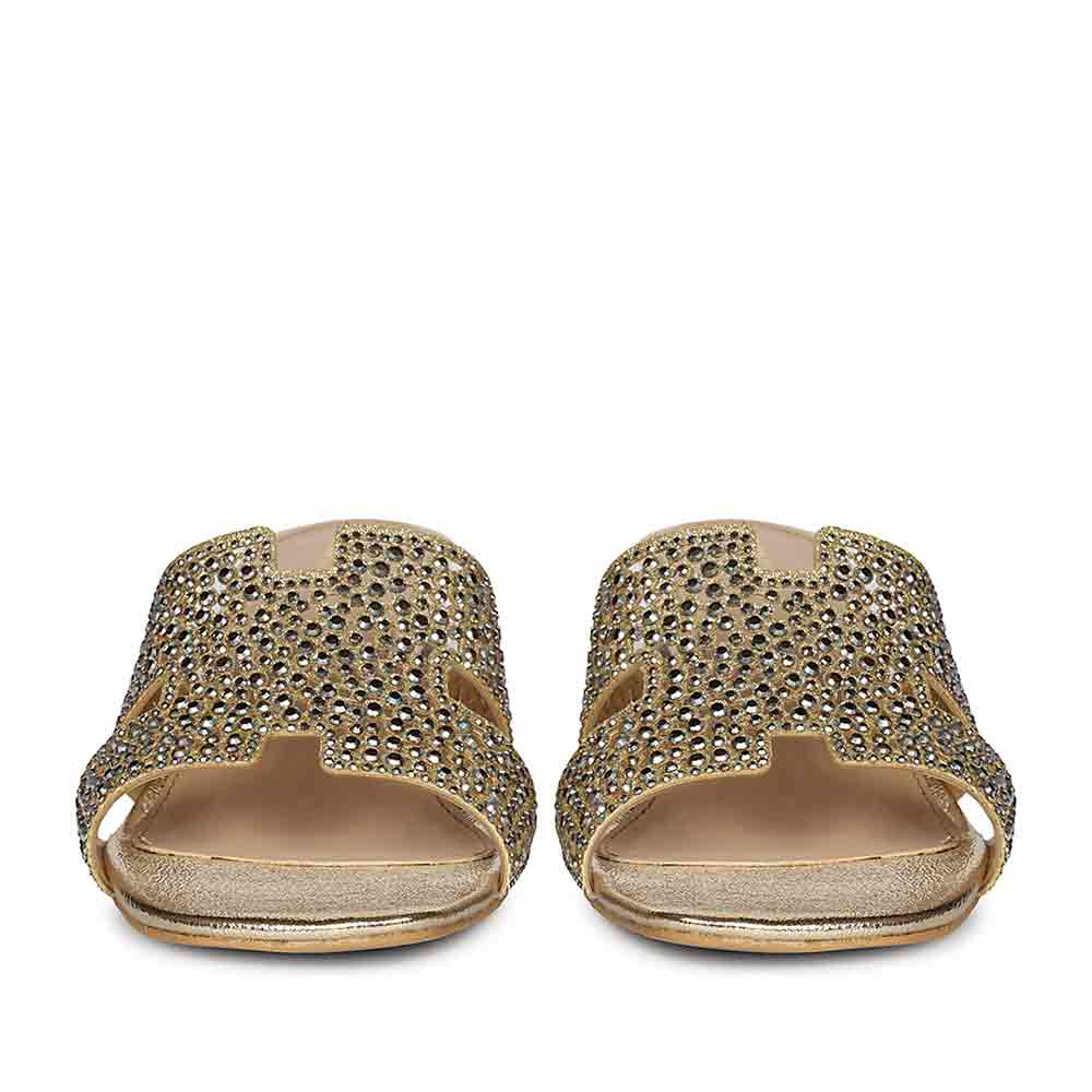 Saint Saylor Crystal Gold Leather Block Heels