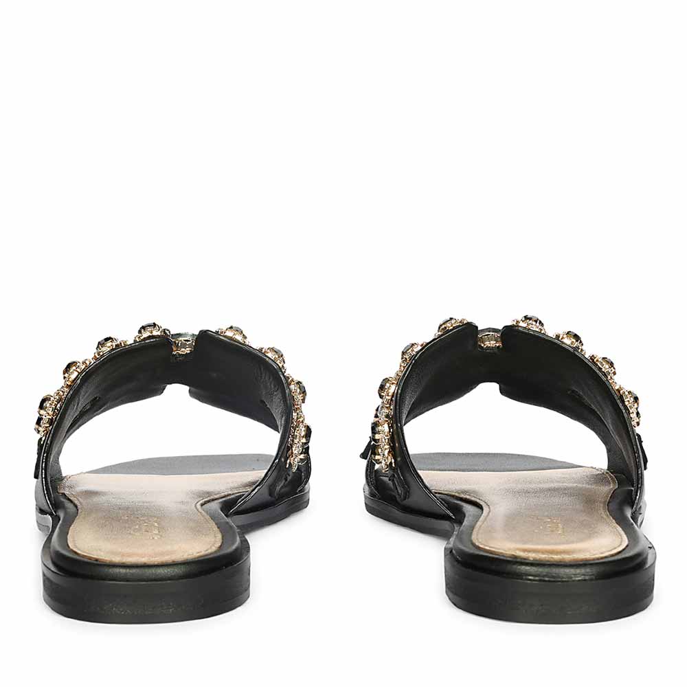 Saint Eileen Embroidered Stone Black Leather Slides