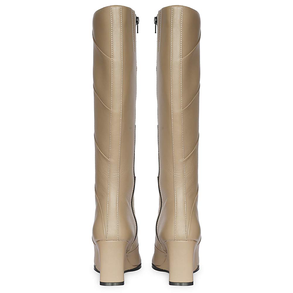 Saint Novara Folded Stone Leather Wedge Long Boots