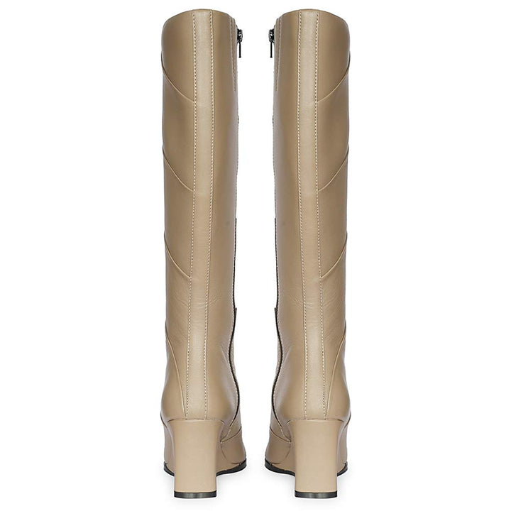 Saint Novara Folded Stone Leather Wedge Long Boots