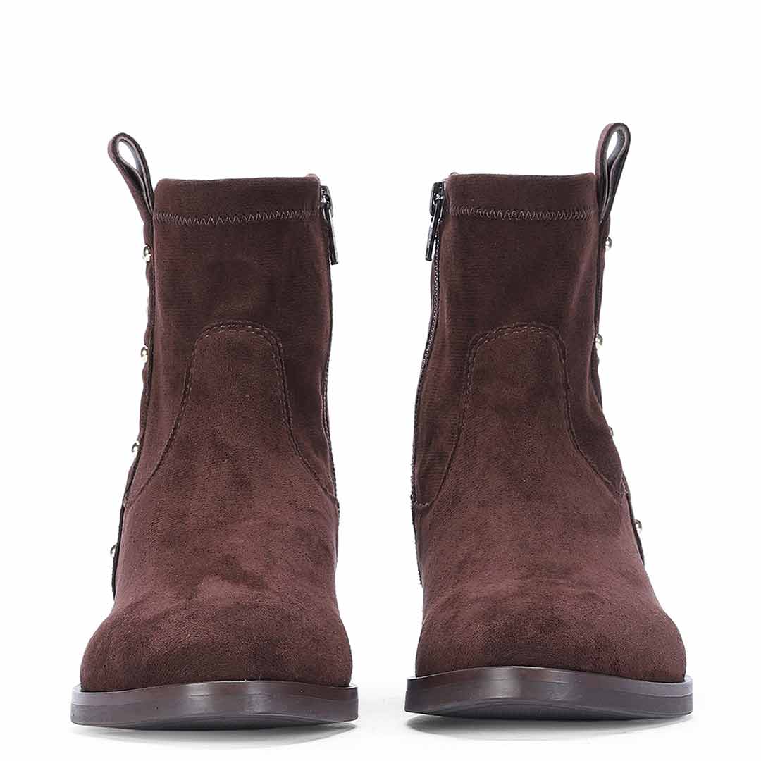 Saint Darcie Eyelets Brown Suede Leather Ankle Boots