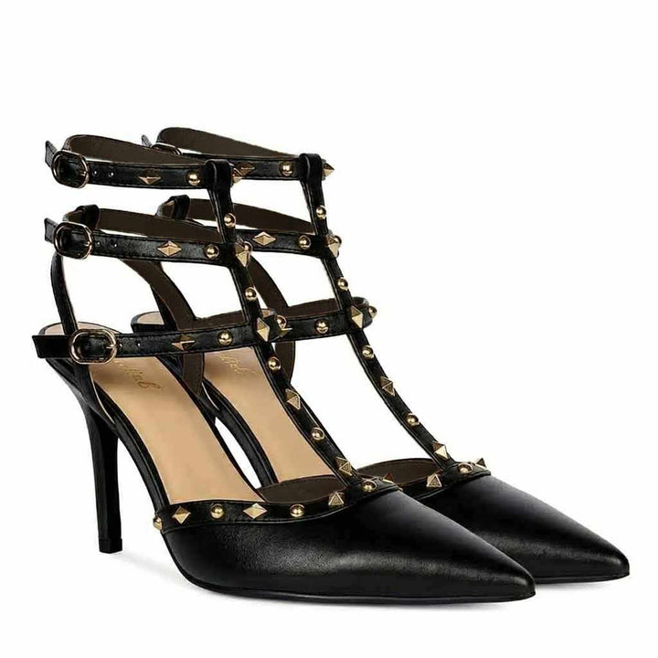 Saint Brittany Studded Cage Black Leather Pumps