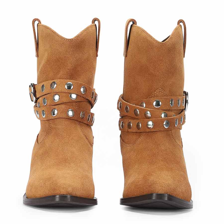 Saint Bristol Tan Suede Leather Studded Ankle Boots