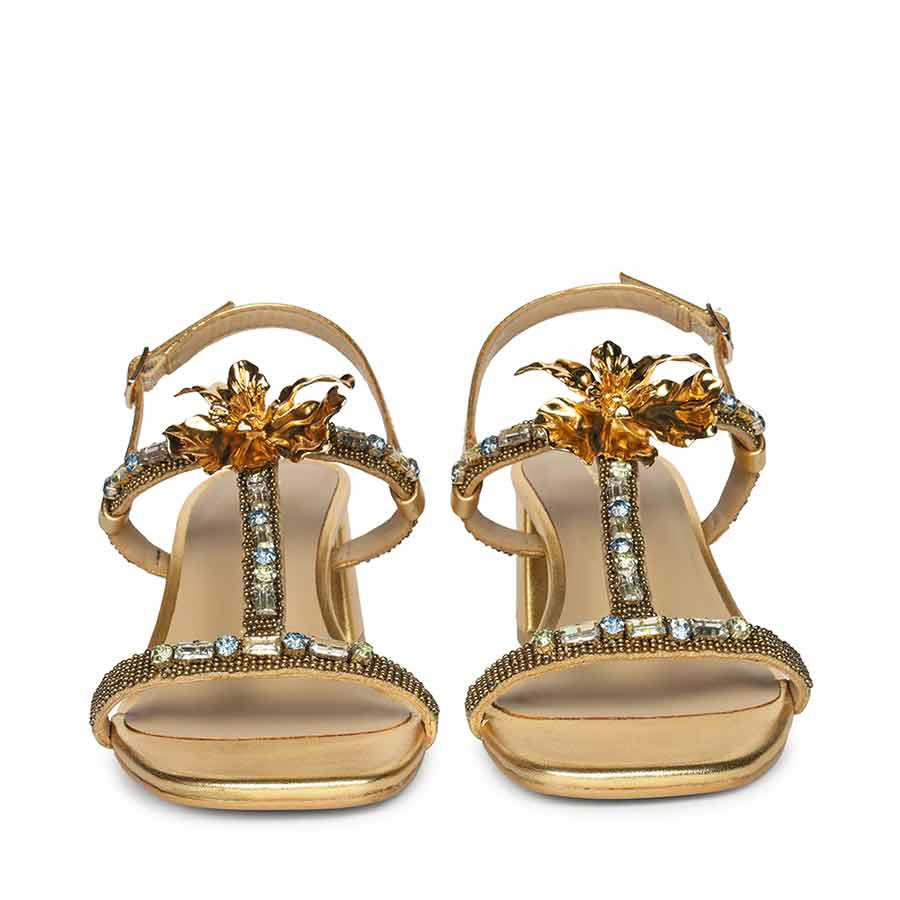 Saint Diva Embellished Metallic Gold Block Heels