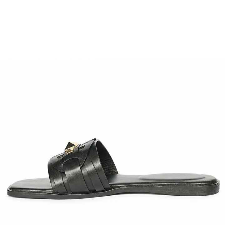 Pyramid stud black leather slides