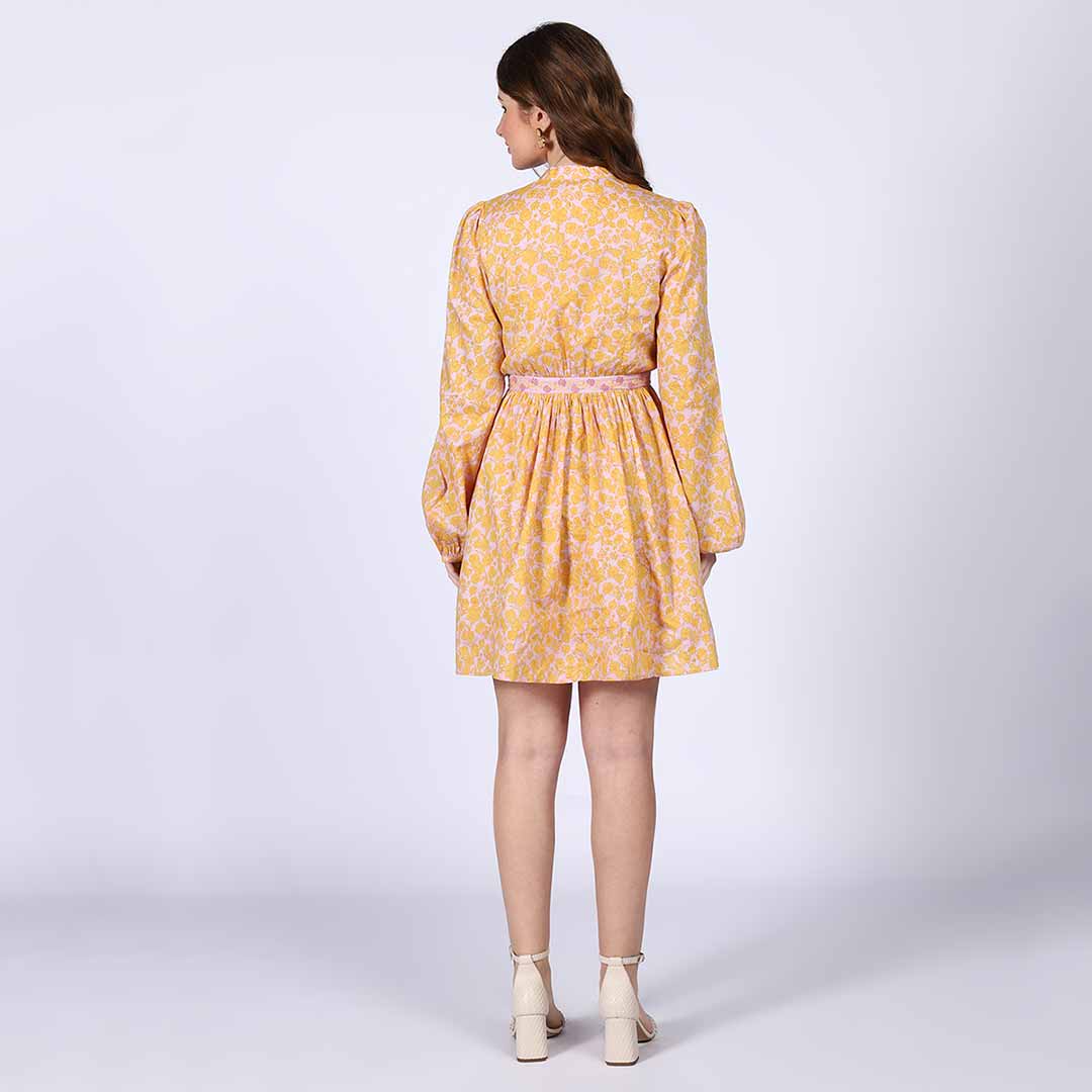 Saint Womens Yellow Multicolour Cotton Voile Dress