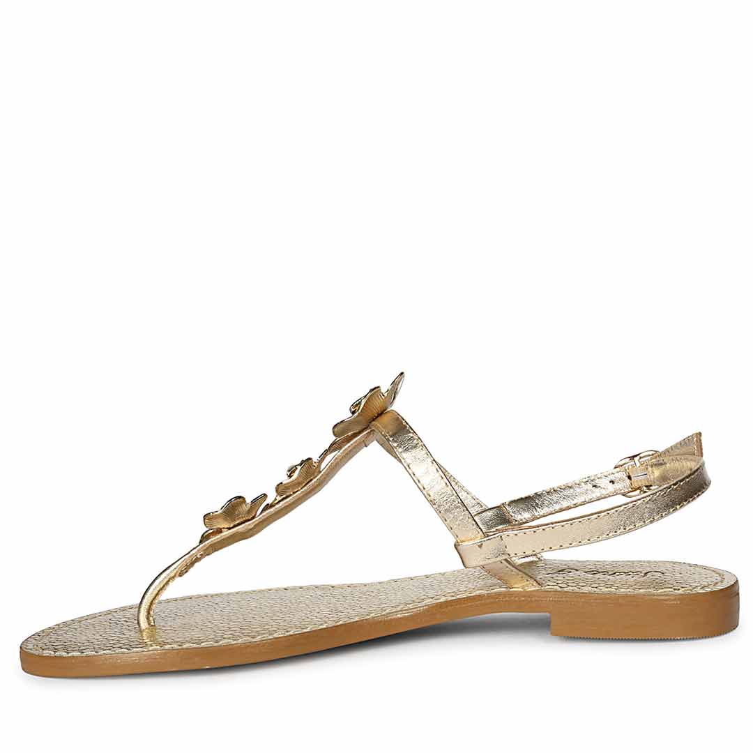 Flower embellished gold sandals
