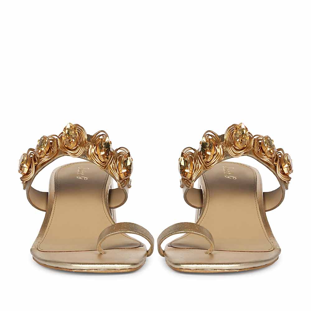 Women's Gold Leather Block Heel Sandals