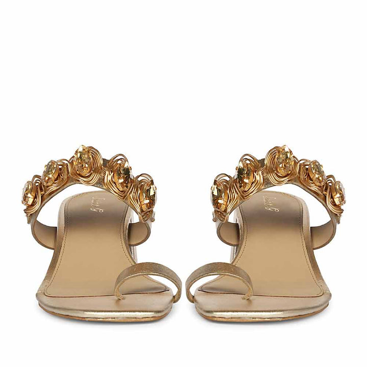 Women's Gold Leather Block Heel Sandals