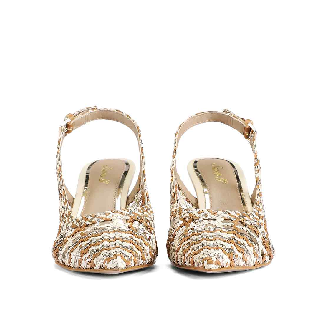 Saint Tamia Tan & Platin Hand Woven Leather Pumps