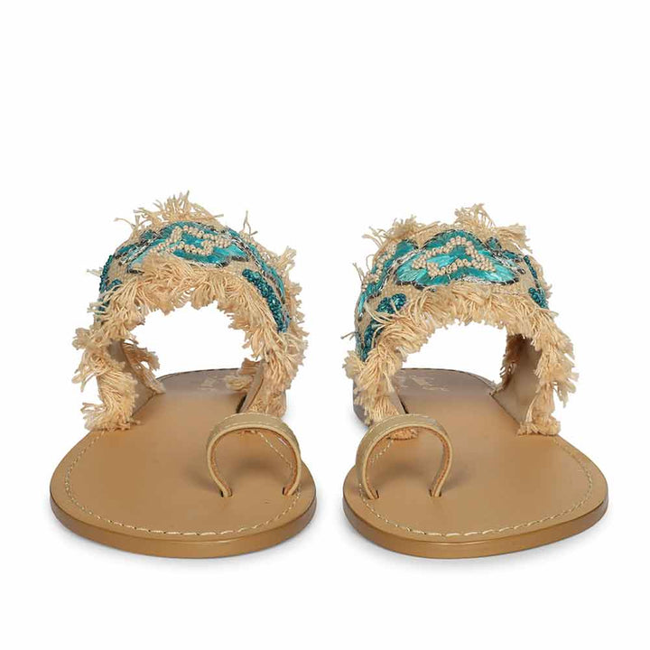 Saint Zuzu Turquoise Embroidered Leather Flats