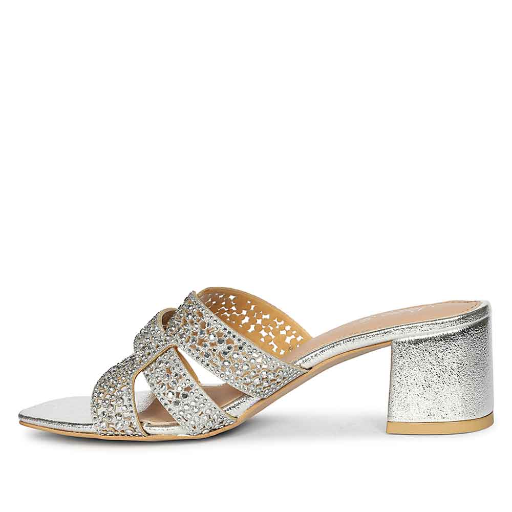 Saint Stevie Crystal Silver Leather Block Heels